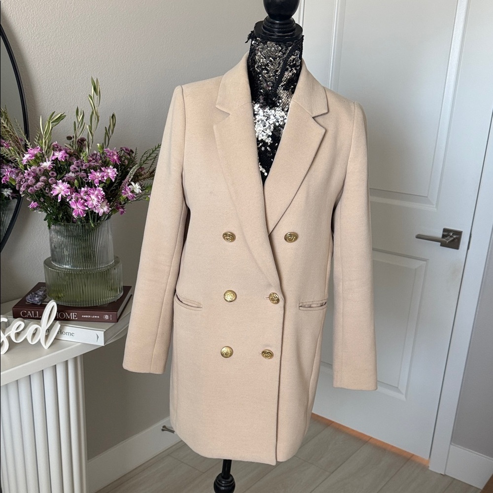 Banana Republic Tan Double-Breasted Blazer with Gold Buttons